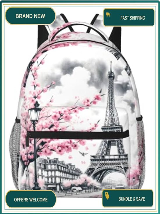 Paris Backpack for Women Girls Travel School Work, Lightweight Laptop Daypack,